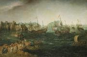 Hendrik Cornelisz. Vroom Ships trading in the East. oil painting on canvas